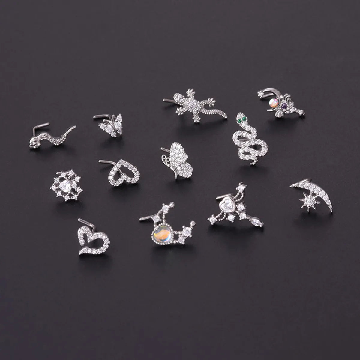 Titanium Steel Screw Rod Zircon Nose Nail Jewelry