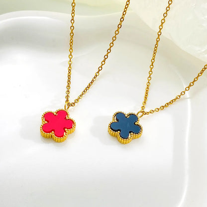 Wholesale Jewelry Simple Style Classic Style Flower Titanium Steel 18K Gold Plated Pendant Necklace