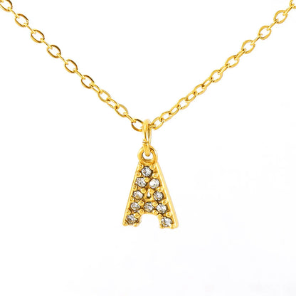 Wholesale Jewelry Simple Style Classic Style Letter Titanium Steel Zircon 18K Gold Plated Inlay Pendant Necklace