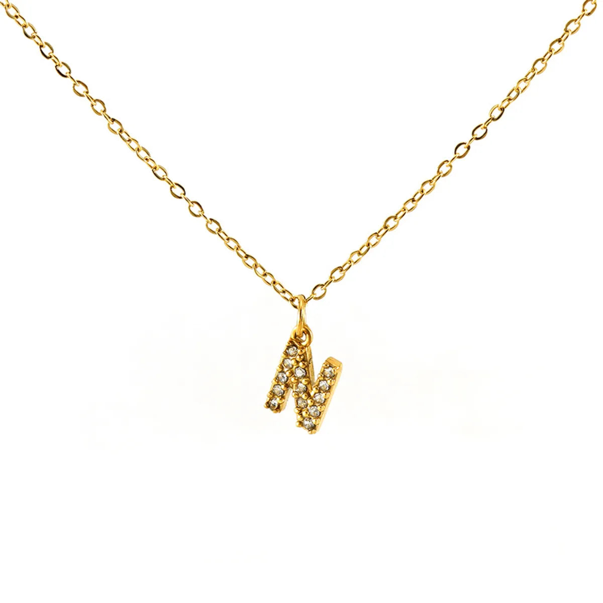 Wholesale Jewelry Simple Style Classic Style Letter Titanium Steel Zircon 18K Gold Plated Inlay Pendant Necklace