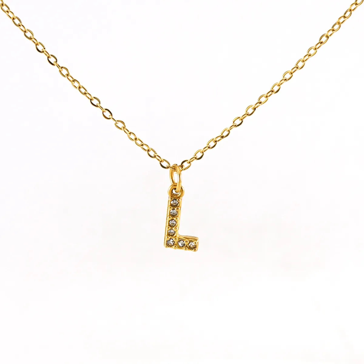 Wholesale Jewelry Simple Style Classic Style Letter Titanium Steel Zircon 18K Gold Plated Inlay Pendant Necklace