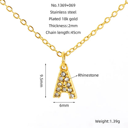 Wholesale Jewelry Simple Style Classic Style Letter Titanium Steel Zircon 18K Gold Plated Inlay Pendant Necklace