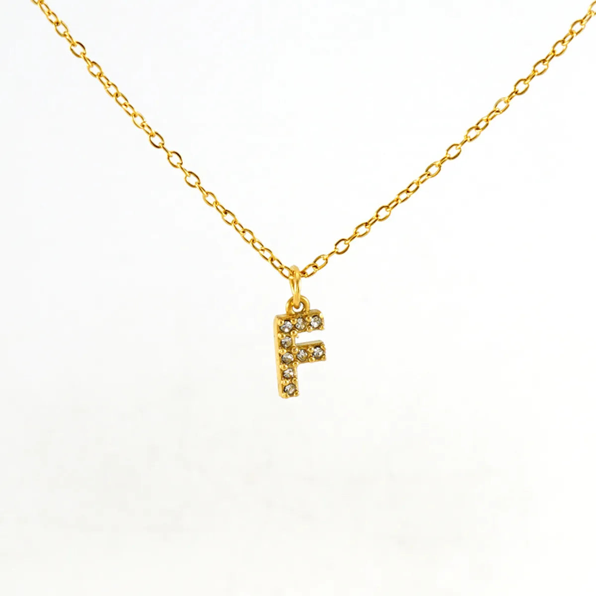 Wholesale Jewelry Simple Style Classic Style Letter Titanium Steel Zircon 18K Gold Plated Inlay Pendant Necklace