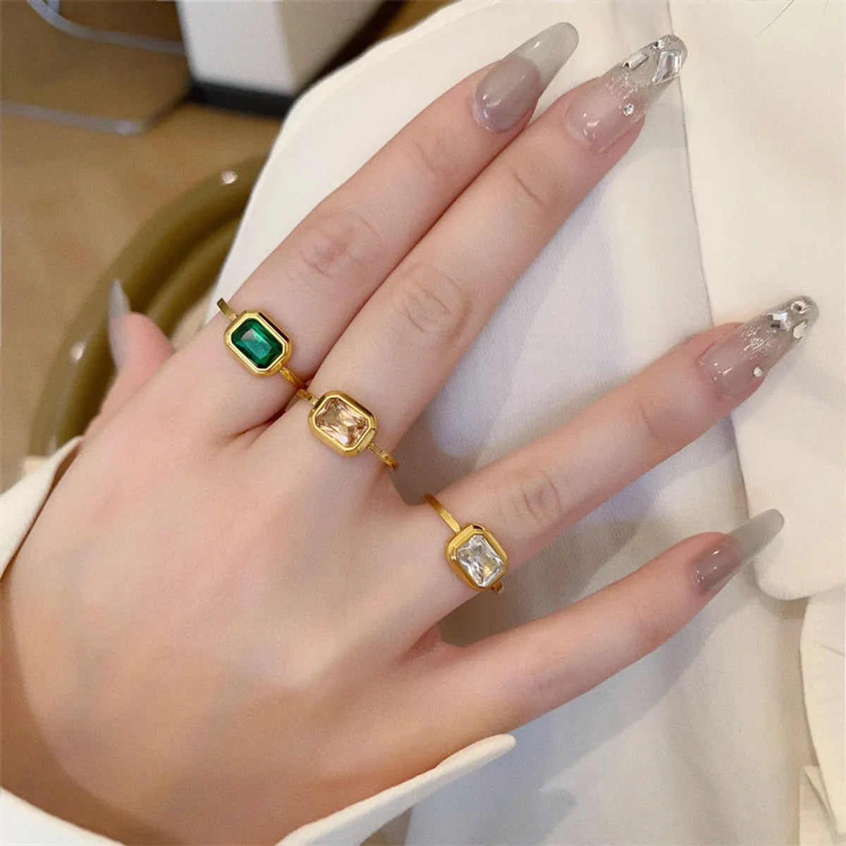 Titanium Steel Simple Style Classic Style Inlay Solid Color Zircon Rings