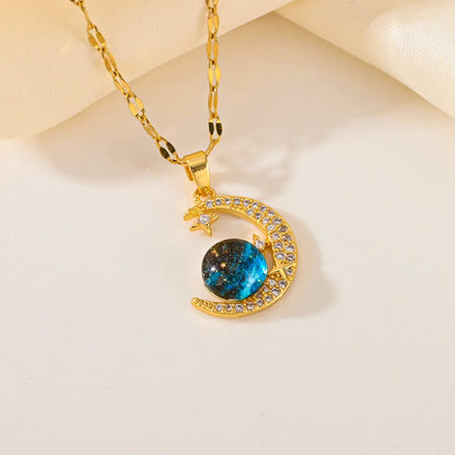 Wholesale Jewelry Simple Style Classic Style Starry Sky Titanium Steel Diamond 18K Gold Plated Inlay Pendant Necklace