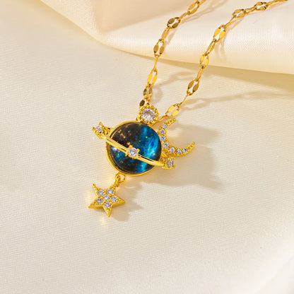 Wholesale Jewelry Simple Style Classic Style Starry Sky Titanium Steel Diamond 18K Gold Plated Inlay Pendant Necklace