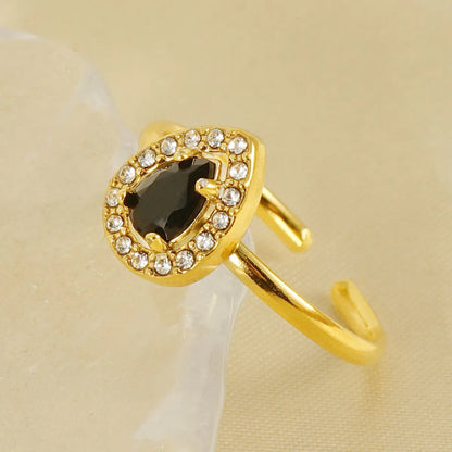 Titanium Steel Simple Style Classic Style Inlay Water Droplets Heart Shape Rhombus Zircon Rings