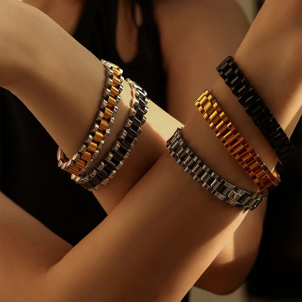 Simple Style Commute Cool Style Geometric Titanium Steel 18K Gold Plated Bracelets In Bulk