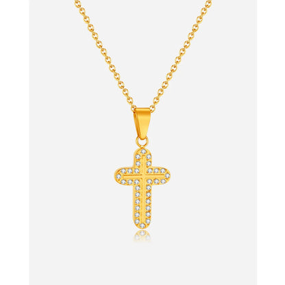 Titanium Steel Simple Style Cross Plating Inlay Zircon Pendant Necklace