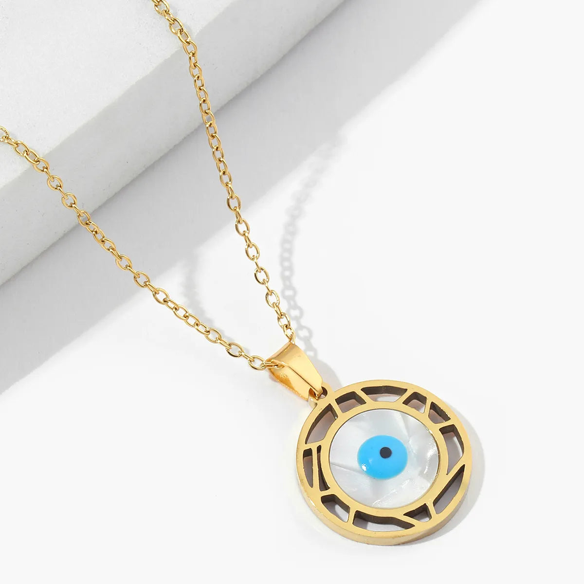 Titanium Steel Simple Style Devil's Eye Polishing Plating Inlay Pendant Necklace