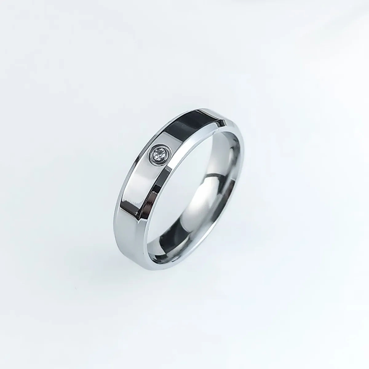 Titanium Steel Simple Style Geometric Inlay Carving Rhinestones Rings