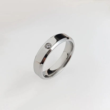 Titanium Steel Simple Style Geometric Inlay Carving Rhinestones Rings