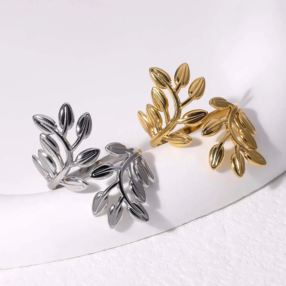 Titanium Steel Simple Style Geometric Leaf Solid Color Plating Open Rings