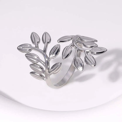 Titanium Steel Simple Style Geometric Leaf Solid Color Plating Open Rings