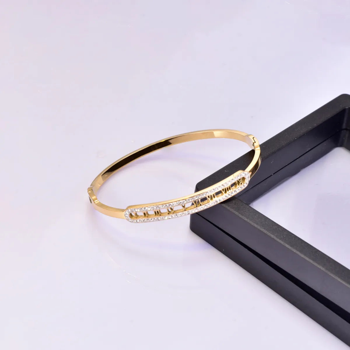 Titanium Steel Simple Style Geometric Plating Inlay Zircon Bangle