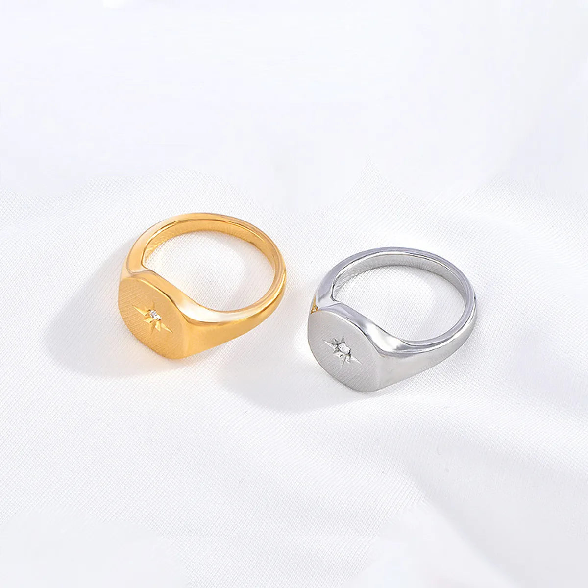 Titanium Steel Simple Style Geometric Plating Inlay Zircon Rings