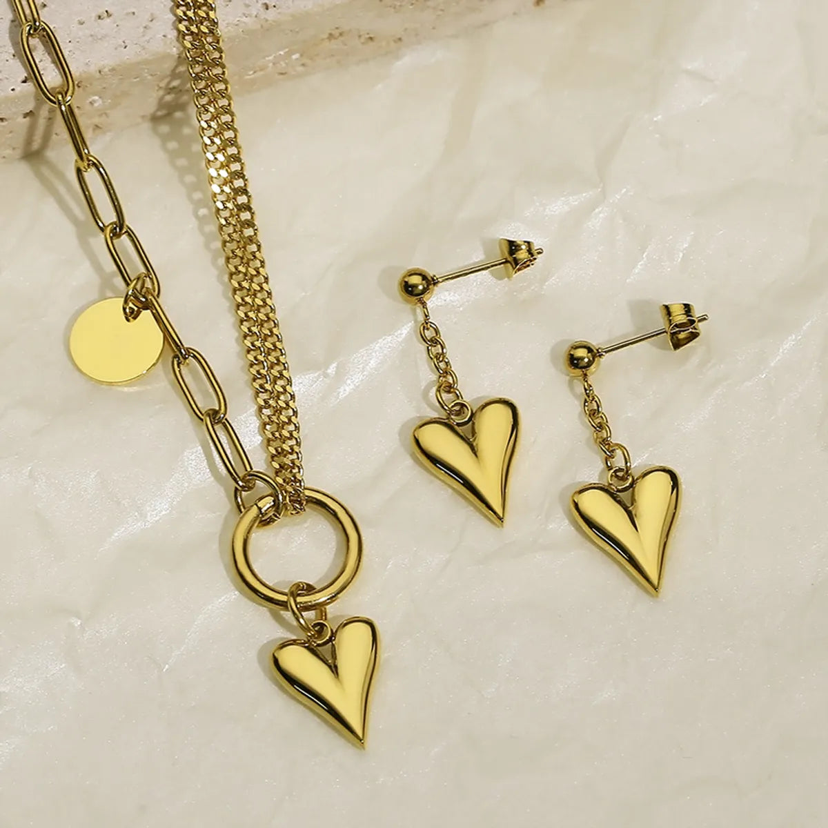 Titanium Steel Simple Style Heart Shape Jewelry Set