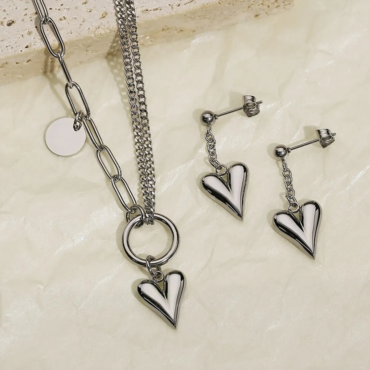 Titanium Steel Simple Style Heart Shape Jewelry Set