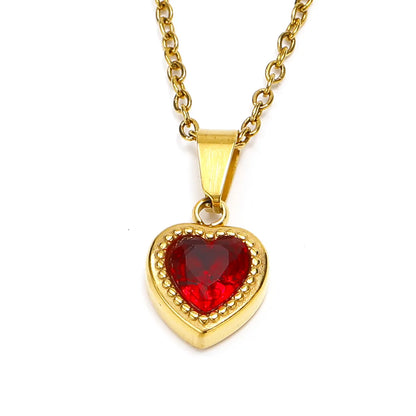 Titanium Steel Simple Style Heart Shape Zircon Pendant Necklace