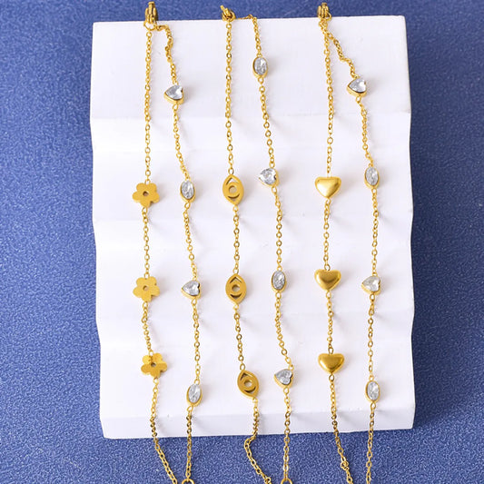 Simple Style Heart Shape Eye Flower 304 Stainless Steel 18K Gold Plated Glass Stone Bracelets In Bulk