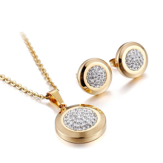 Titanium Steel Sticky Diamond Necklace Earrings Set Wholesale