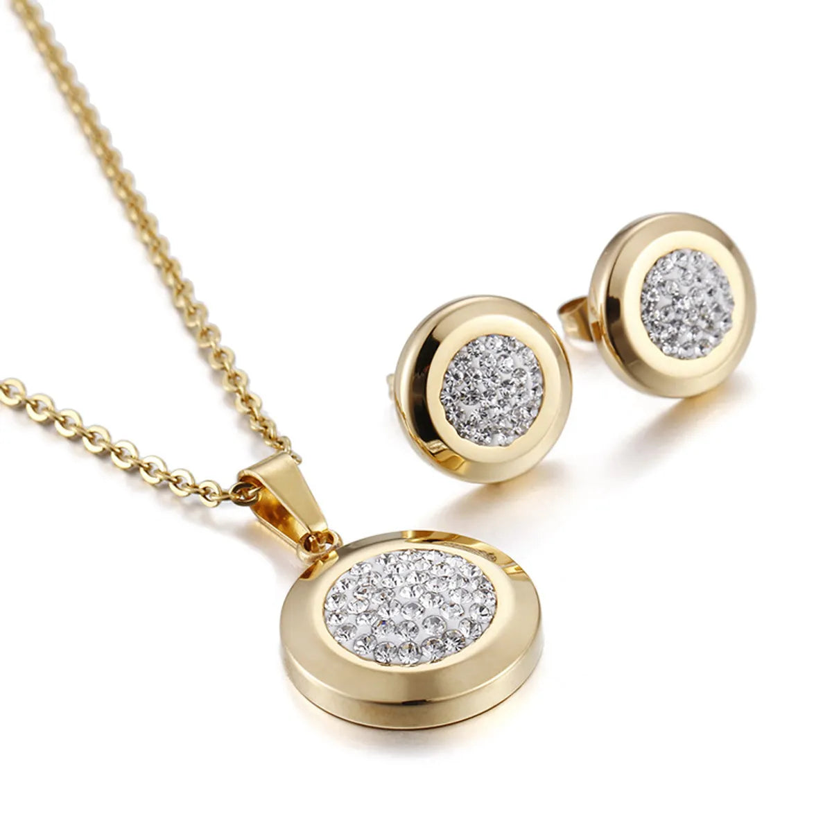 Titanium Steel Sticky Diamond Necklace Earrings Set Wholesale