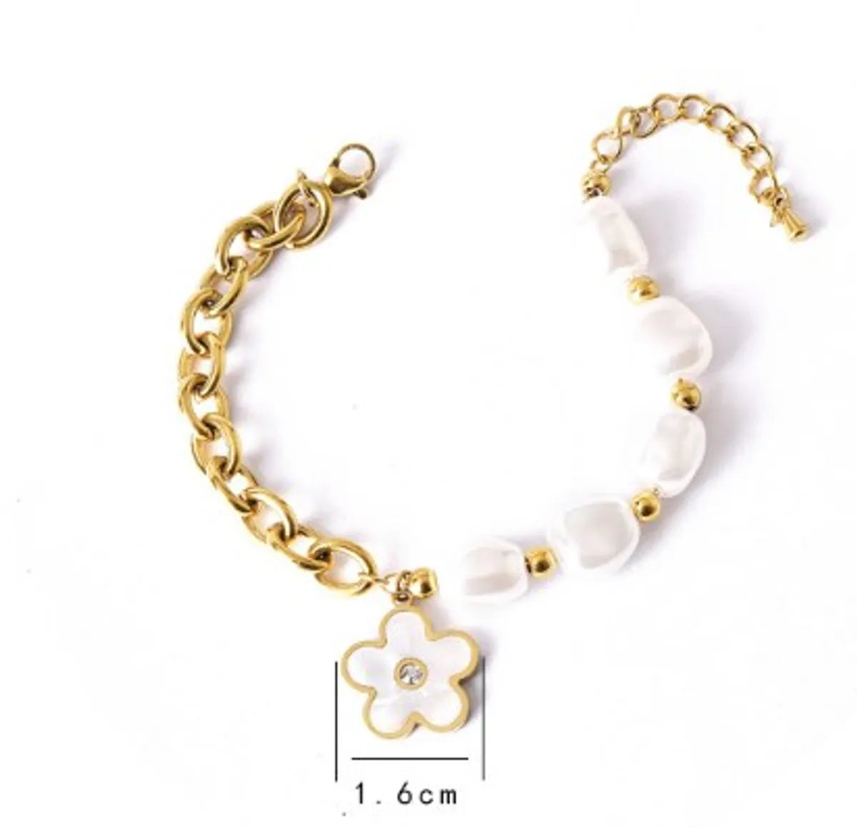 Sweet Geometric Devil'S Eye Heart Shape 304 Stainless Steel 18K Gold Plated Artificial Pearls Rhinestones Shell Bracelets In Bulk