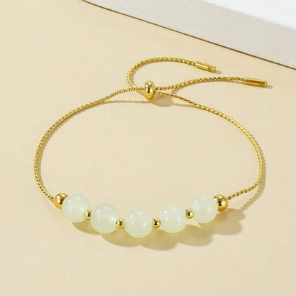 Sweet Simple Style Round Titanium Steel 18K Gold Plated Artificial Pearls Bracelets In Bulk