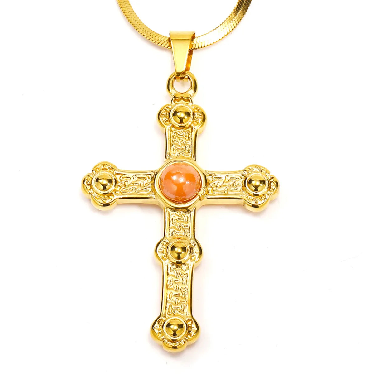 Titanium Steel Vintage Style Cross Plating Inlay Artificial Gemstones Pendant Necklace