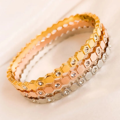 Titanium Steel Vintage Style Solid Color Plating Inlay Rhinestones Bangle