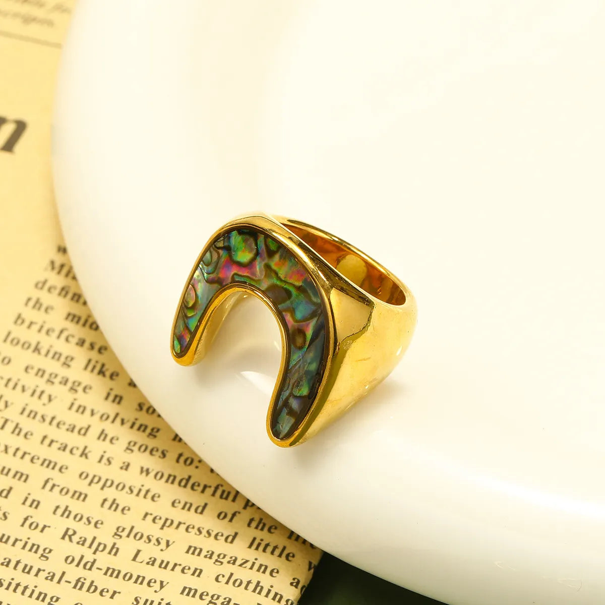 Titanium Steel Vintage Style U Shape Geometric Enamel Plating Rings