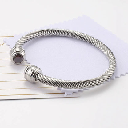 Titanium Steel Wire Rope Bracelet Twelve Birthstone Opening Adjustable Zircon Bangle