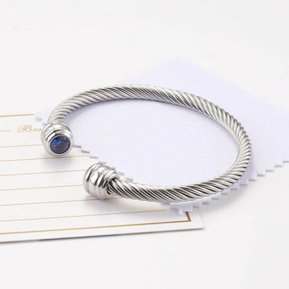 Titanium Steel Wire Rope Bracelet Twelve Birthstone Opening Adjustable Zircon Bangle