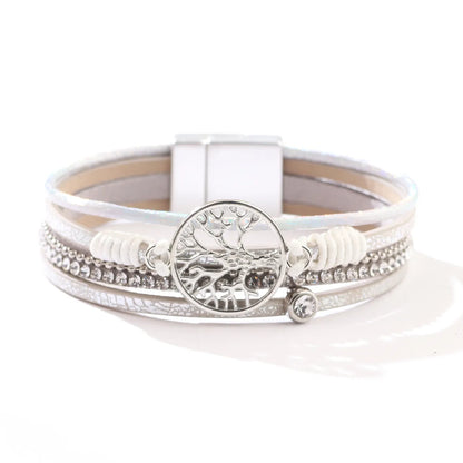 Tree Of Life Diamond Alloy Bracelet Pu Braided Rope Leather Bracelet Jewelry