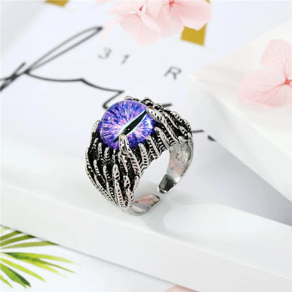 European Trend Retro Domineering Ring Personalized Punk Devil Eyes Antique Silver Open Ring Men Cross-Border Sold Jewelry