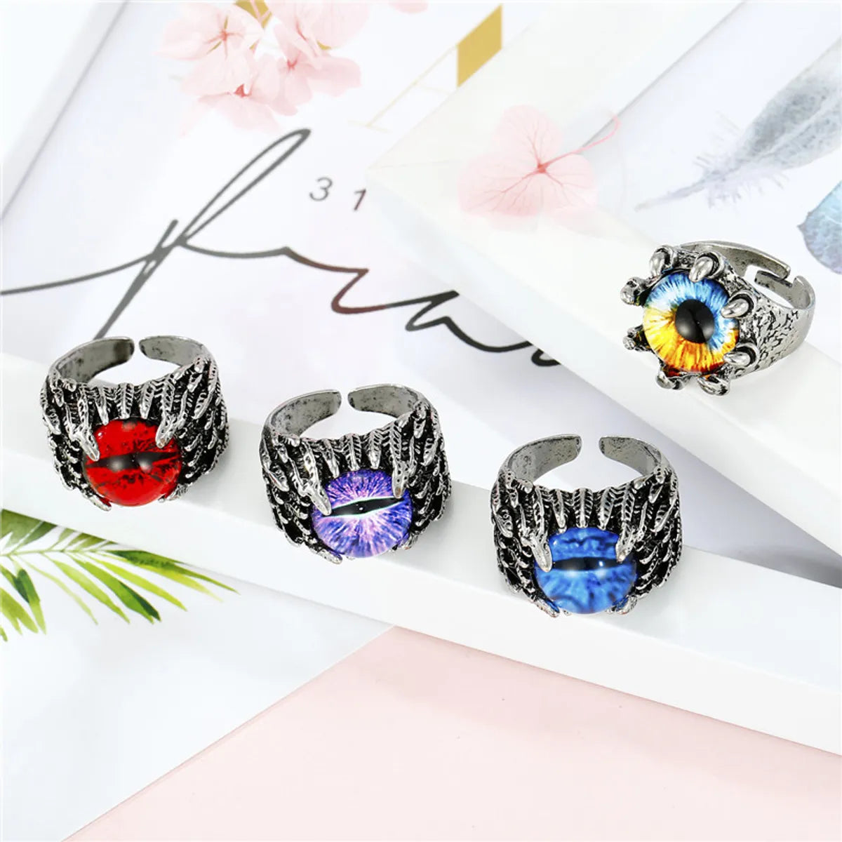 European Trend Retro Domineering Ring Personalized Punk Devil Eyes Antique Silver Open Ring Men Cross-Border Sold Jewelry