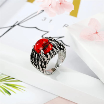 European Trend Retro Domineering Ring Personalized Punk Devil Eyes Antique Silver Open Ring Men Cross-Border Sold Jewelry