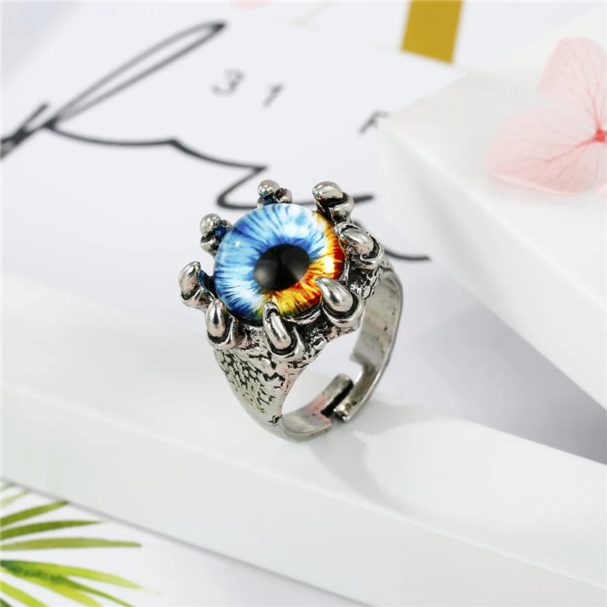 European Trend Retro Domineering Ring Personalized Punk Devil Eyes Antique Silver Open Ring Men Cross-Border Sold Jewelry