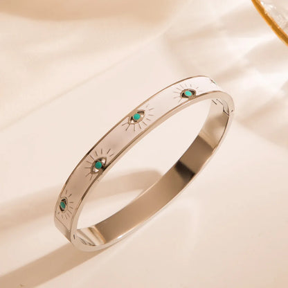 Tropical Color Block Stainless Steel Enamel Gold Plated Zircon Bangle