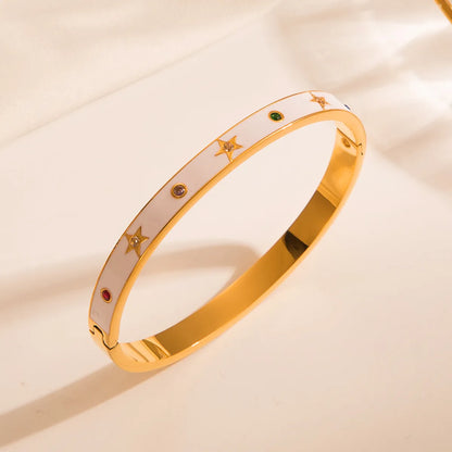 Tropical Color Block Stainless Steel Enamel Gold Plated Zircon Bangle