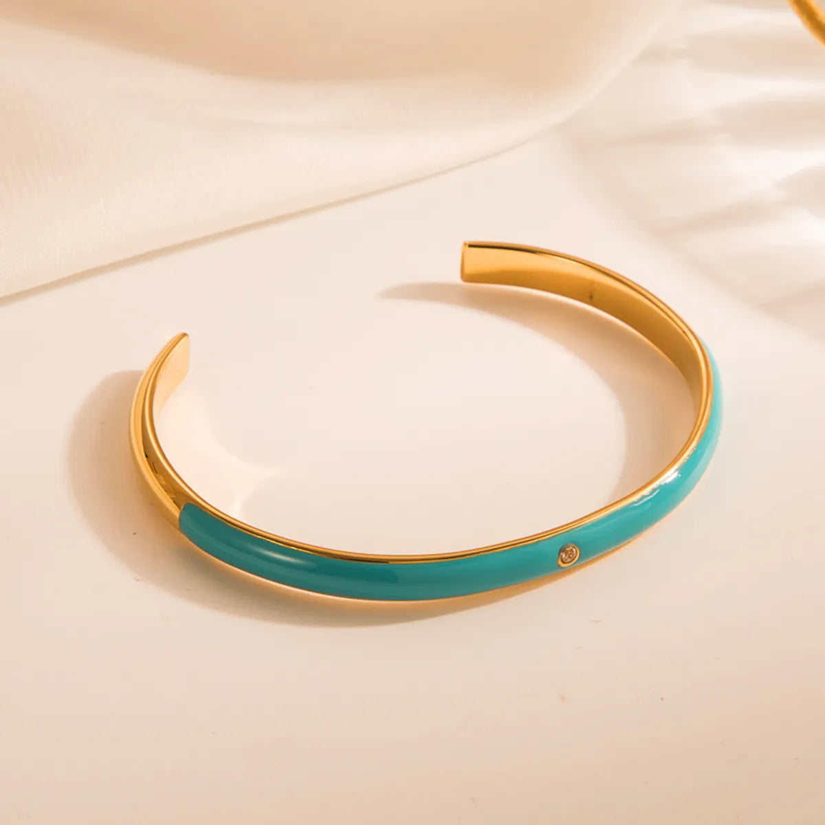 Tropical Color Block Stainless Steel Enamel Gold Plated Zircon Bangle