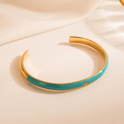 Tropical Color Block Stainless Steel Enamel Gold Plated Zircon Bangle