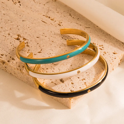 Tropical Color Block Stainless Steel Enamel Gold Plated Zircon Bangle