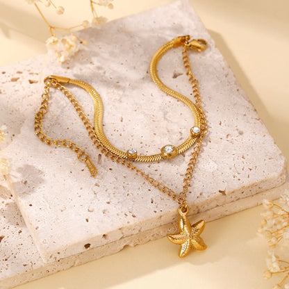 Tropical Modern Style Solid Color 304 Stainless Steel 18K Gold Plated Zircon Bracelets In Bulk