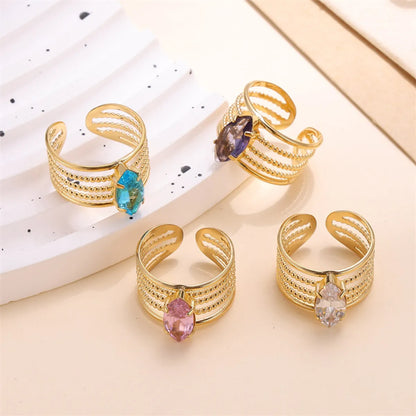 Tropical Rhombus Stainless Steel Plating Inlay Zircon 18k Gold Plated Open Rings