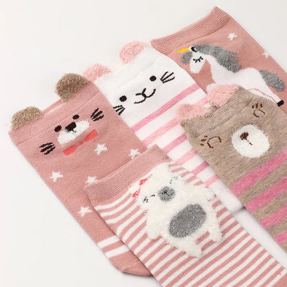 Tube Socks Pink Cartoon Animal Cute  Tube Flat Socks