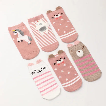 Tube Socks Pink Cartoon Animal Cute  Tube Flat Socks