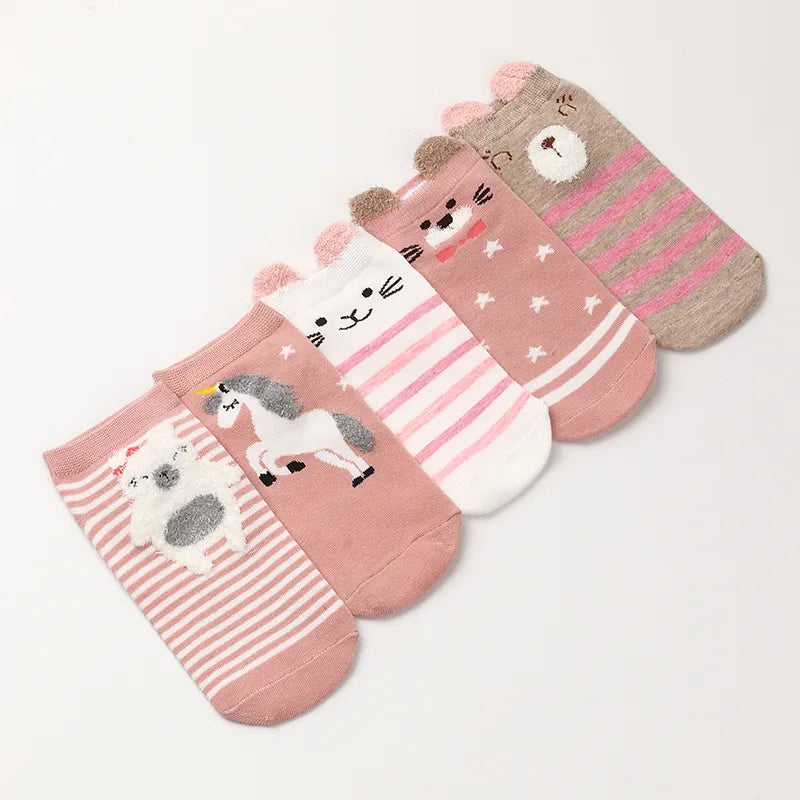 Tube Socks Pink Cartoon Animal Cute  Tube Flat Socks