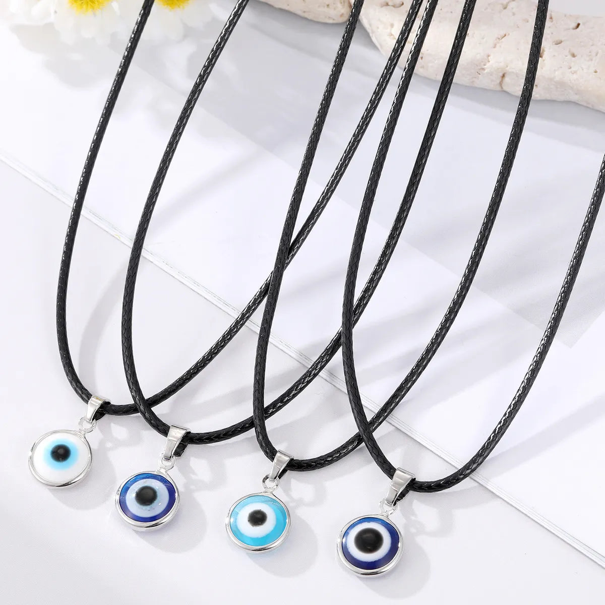 Turkey Blue Eyes Pendant Necklace Silver Covered Eye Leather Rope Necklace