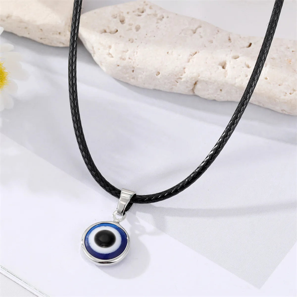 Turkey Blue Eyes Pendant Necklace Silver Covered Eye Leather Rope Necklace